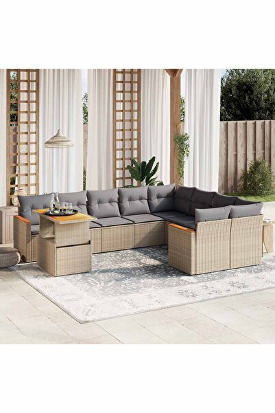 vidaxl Set canapele de gradina cu perne, 10 piese, bej, poliratan