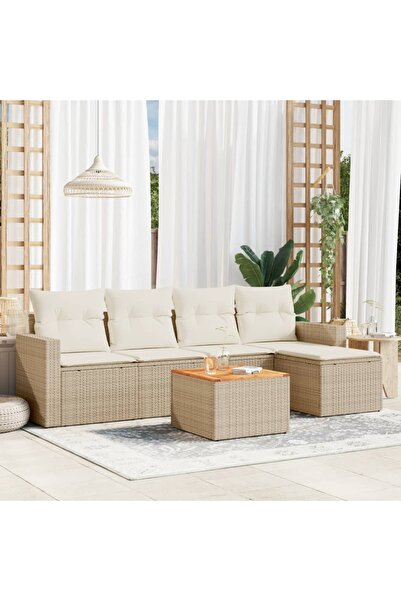 vidaxl Set canapele de gradina cu perne, 6 piese, bej, poliratan