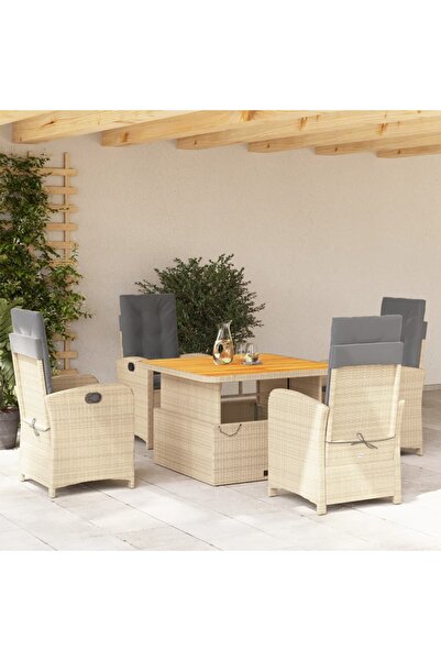 vidaxl Set mobilier de gradina cu perne, 5 piese, bej, poliratan