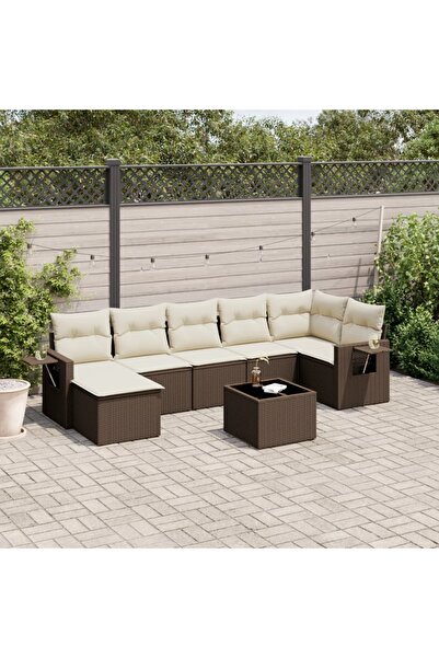vidaxl Set canapele de gradina cu perne, 8 piese, maro, poliratan