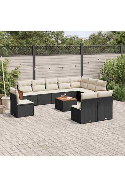 vidaxl Set canapele de gradina cu perne, 11 piese, negru, poliratan
