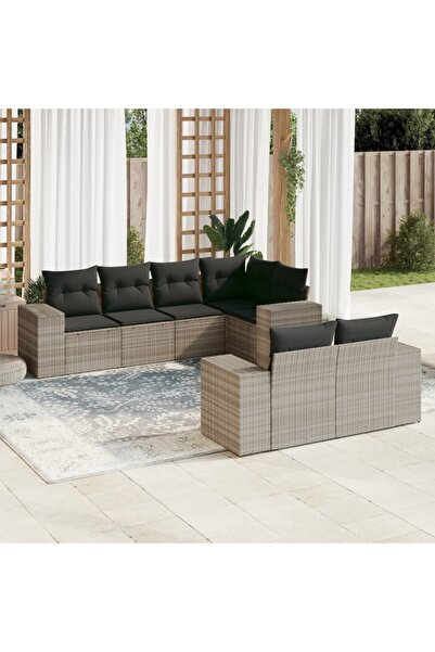 vidaxl Set canapele de gradina cu perne, 7piese gri deschis poliratan