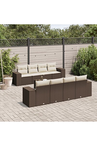 vidaxl Set canapele de gradina cu perne, 9 piese, maro, poliratan