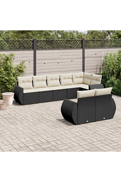 vidaxl Set mobilier de gradina cu perne, 8 piese, negru, poliratan