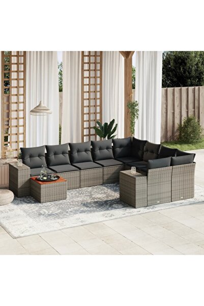vidaxl Set mobilier de gradina cu perne, 10 piese, gri, poliratan