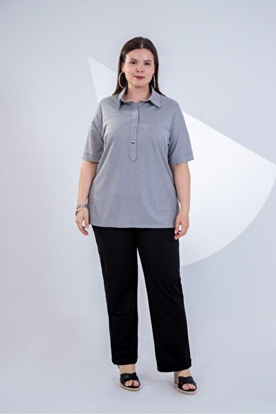 Roxxlen Women's Plus Size Blouse with Snap Detail