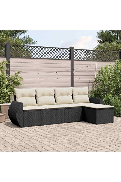vidaxl Set mobilier de gradina cu perne, 5 piese, negru, poliratan