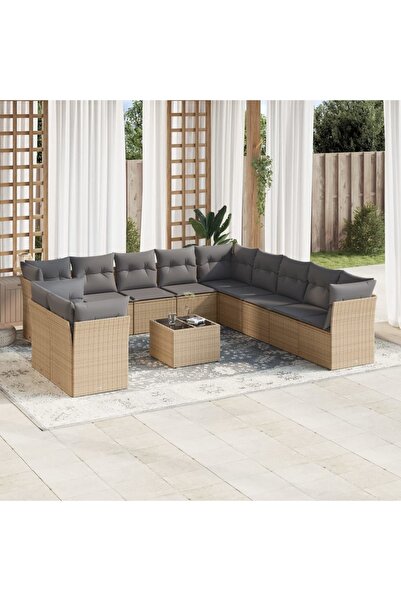 vidaxl Set canapele de gradina cu perne, 12 piese, bej, poliratan