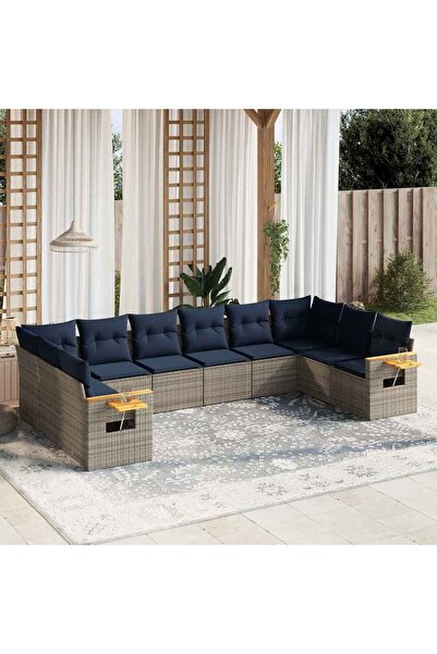 vidaxl Set canapele de gradina cu perne, 10 piese, gri, poliratan