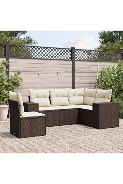 vidaxl Set canapele de gradina cu perne, 5 piese, maro, poliratan