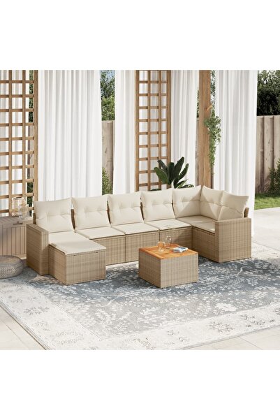 vidaxl Set canapele de gradina, 8 piese, cu perne, bej, poliratan