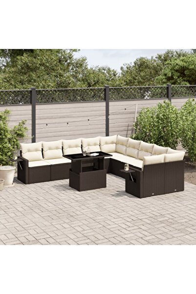 vidaxl Set canapele de gradina cu perne, 11 piese, maro, poliratan