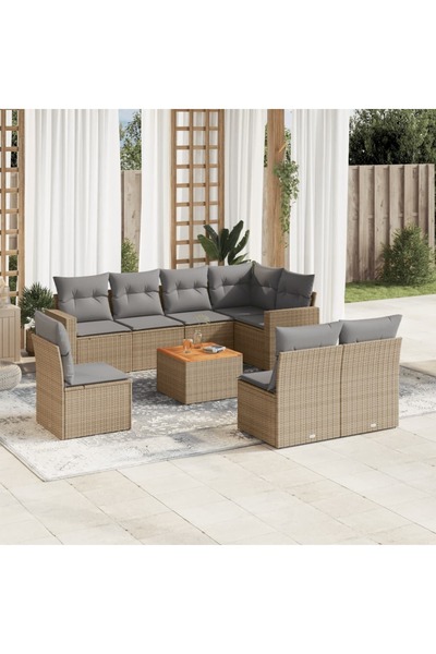 vidaxl Set canapele de gradina, 9 piese, cu perne, bej, poliratan