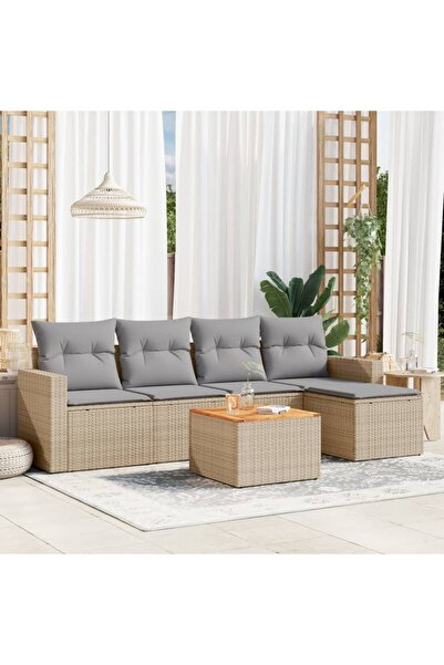vidaxl Set canapele de gradina cu perne, 6 piese, bej, poliratan