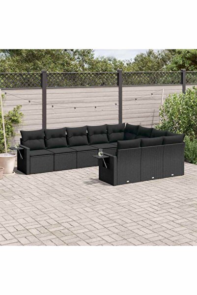 vidaxl Set canapele de gradina cu perne, 10 piese, negru, poliratan