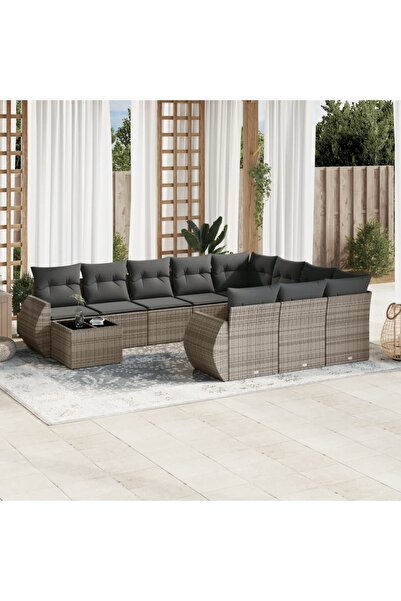 vidaxl Set canapele de gradina cu perne, 11 piese, gri, poliratan