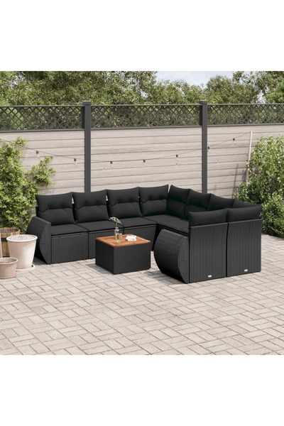vidaxl Set mobilier de gradina cu perne, 9 piese, negru, poliratan