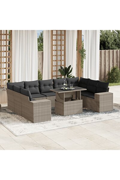 vidaxl Set canapele de gradina cu perne 10 piese gri deschis poliratan