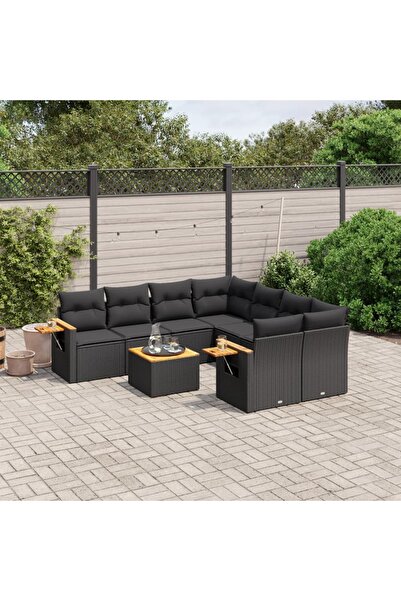 vidaxl Set mobilier de gradina cu perne, 9 piese, negru, poliratan
