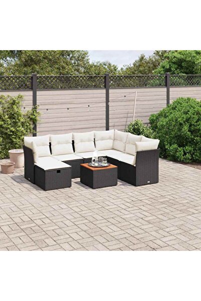 vidaxl Set mobilier de gradina cu perne, 8 piese, negru, poliratan