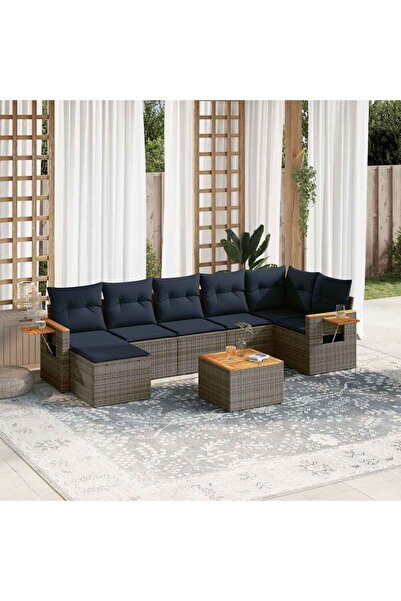 vidaxl Set canapele de gradina cu perne, 8 piese, gri, poliratan