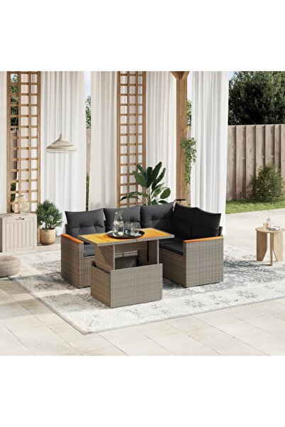 vidaxl Set canapea de gradina cu perne, 5 piese, gri, poliratan
