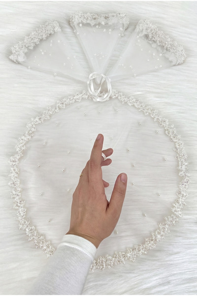 ZEYMERADE White Bride Groom Handkerchief, Crystal Glass Beads and Pearl Embel...