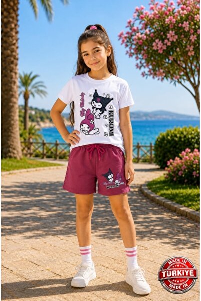 Kidsmadamiko طقم تي شيرت وشورت بناتي مطبوع من كورومي - طقم صيفي من القطن بنسب...