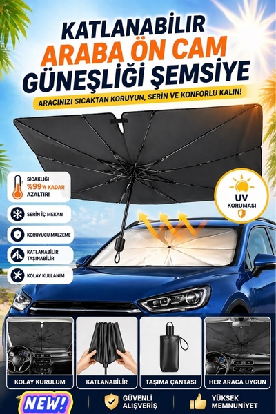 SOLVEKS Universal Oto Ön Cam Katlanabilir Şemsiye Sıcaklık Ve Güneş Koruyucu ...