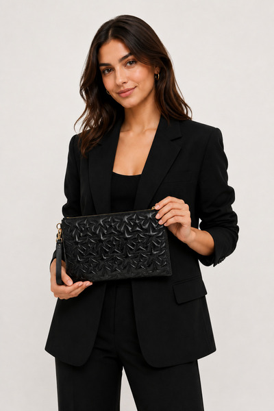 Reddington Women's Star Patterned Platinum Shiny Portfolio & Clutch Bag with ...