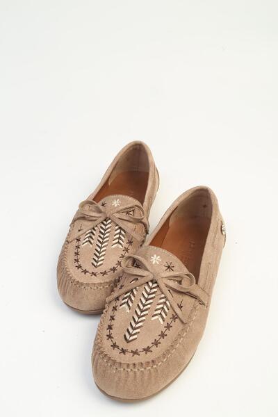 Pierre Cardin Mink Women's Loafer Ballerina Bohemian Embroidery Detailed Pc-4200