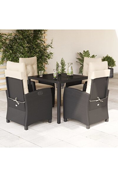 vidaxl Garden furniture set with cushions, 5 pieces, black, polyrattan