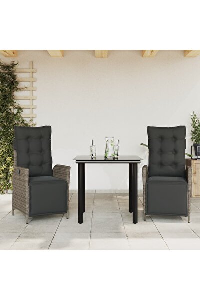 vidaxl Set mobilier de gradina cu perne, 3 piese, gri, poliratan