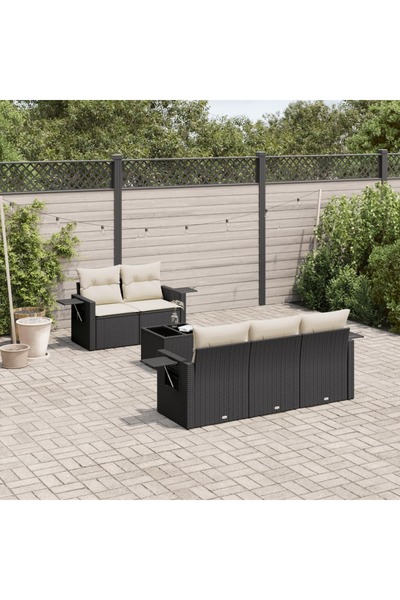 vidaxl Garden furniture set with cushions, 6 pieces, black, polyrattan
