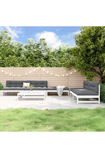 vidaxl Set mobilier de gradina, 6 piese, alb, lemn masiv pin