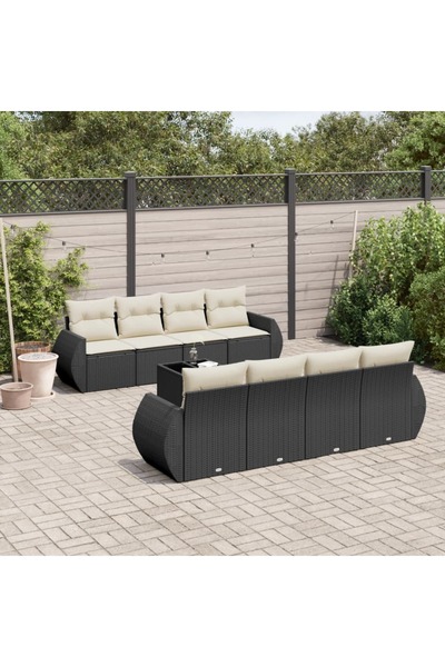 vidaxl Set mobilier de gradina cu perne, 9 piese, negru, poliratan