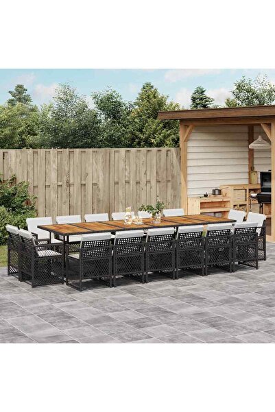 vidaxl Set mobilier de gradina cu perne, 17 piese, negru, poliratan