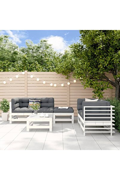 vidaxl Garden furniture set, 6 pieces, white, solid pine wood