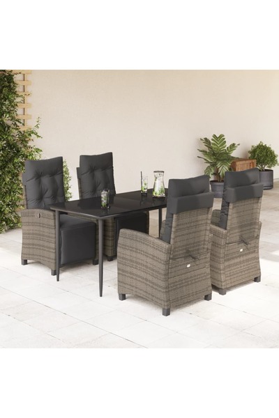 vidaxl Set mobilier de gradina cu perne, 5 piese, gri, poliratan