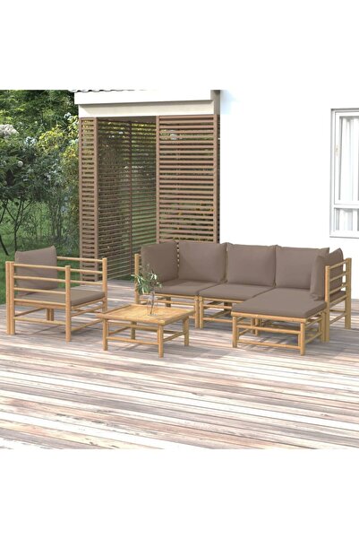 vidaxl Set mobilier de gradina cu perne gri taupe, 6 piese, bambus