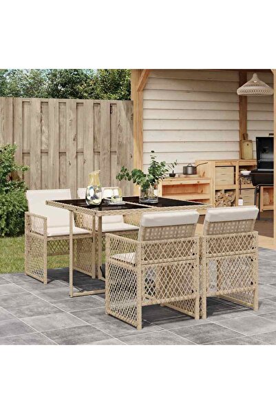 vidaxl Set mobilier de gradina cu perne, 5 piese, bej, poliratan