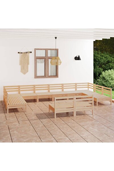 vidaxl Set mobilier de gradina, 12 piese, lemn masiv de pin