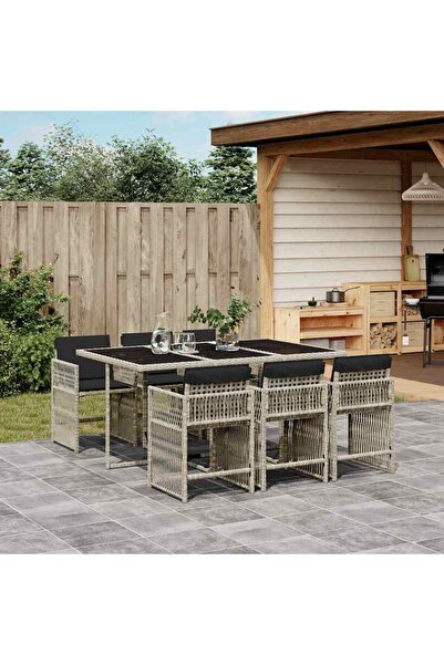 vidaxl Set mobilier de gradina cu perne, 7 piese gri deschis poliratan