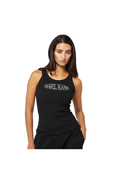 KARL KANI Womens Sleeveless Woven Signature Rhinestone Rib Tank M