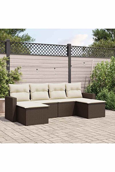 vidaxl Set canapele de gradina cu perne, 6 piese, maro, poliratan