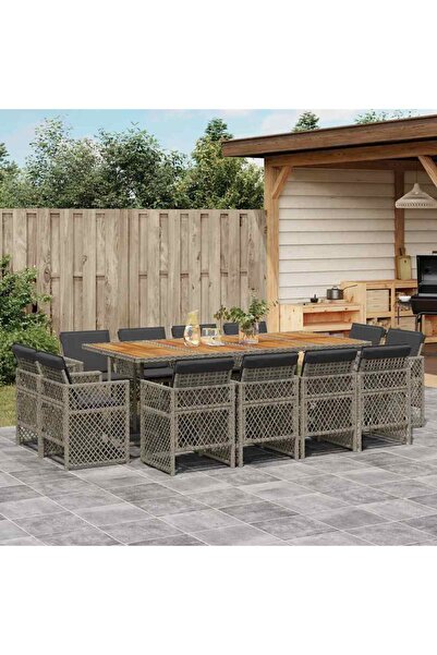 vidaxl Garden furniture set with cushions, 13 pieces, grey, polyrattan