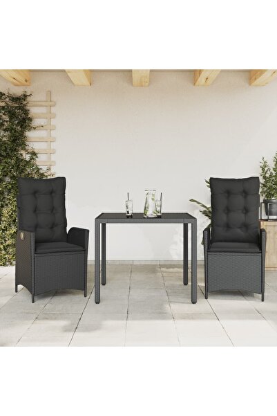 vidaxl Garden furniture set with cushions, 3 pieces, black, polyrattan