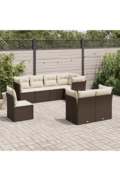 vidaxl Set canapele de gradina cu perne, 8 piese, maro, poliratan