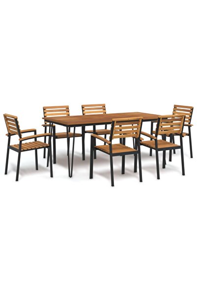 vidaxl Set mobilier de gradina, 7 piese, lemn masiv de acacia È™i metal