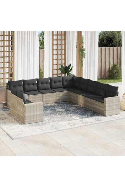vidaxl Set canapele de gradina cu perne, 11 piese, gri, poliratan